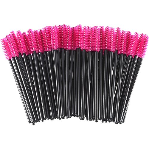 eBoot 300 Pieces Colored Disposable Mascara Wands Eyelash Eye Lash Brush Makeup Applicators Kit (Black Handle, Rose Red Head)