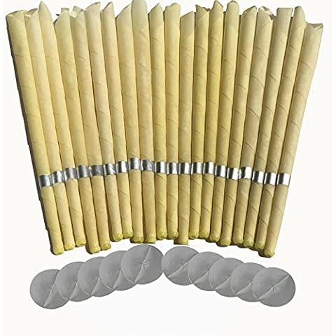 20pcs Ear Candles, Ear Candle Set with Natural Organic Beeswax (drip Protection Tray 10pcs), Ear Candle kit, for Health Care of Blocked Ears (Yellow) Cover