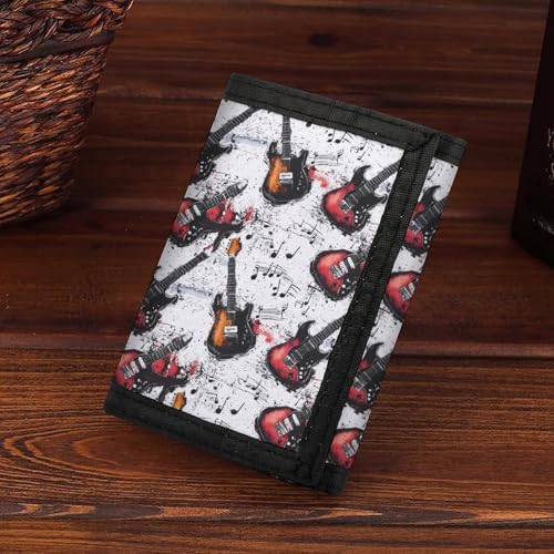 Guitar Music Vintage Trifold Wallet Slim Credit Card Holder Minimalist Front Pocket Money Clip for Women Men 7