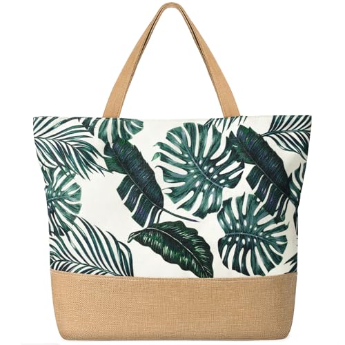 Image of Trifabricy Beach Bag for Women, Large Beach Tote Bags with Zipper, Woven Straw Tote Waterproof, Swim Gym Shopping Travel Bag
