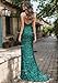 CYJJYZ Women's Mermaid Prom Dresses with Slit Long Sparkly Sequin Dress V-Neck Spaghetti Straps Formal Evening Gowns 2025 Silver US14