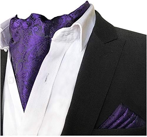 CANGRON Men Purple Paisley Ascot Tie Cravat & Pocket Square Set LJP2ZI