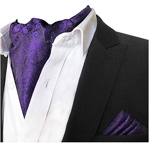 Cangron Men Purple Paisley Ascot Tie Cravat & Pocket Square Set Ljp2Zi #TOP2