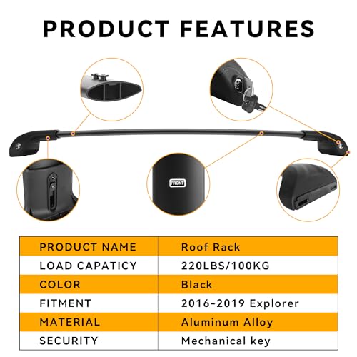 Flycle ROOF RACK CROSSBAR S Fit Explorer 2016-2019 220Lbs Car Roof Racks Cross Bars With Anti-Theft Lock Luggage Kayaks Bicycles Snowboard Canoe Carrier Cargo Bag thumb #6