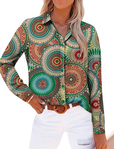 Image of Magritta Women's Shirts Fashion Casual Loose Fit Long Sleeve Button Down Lightweight Collared Blouse Tops
