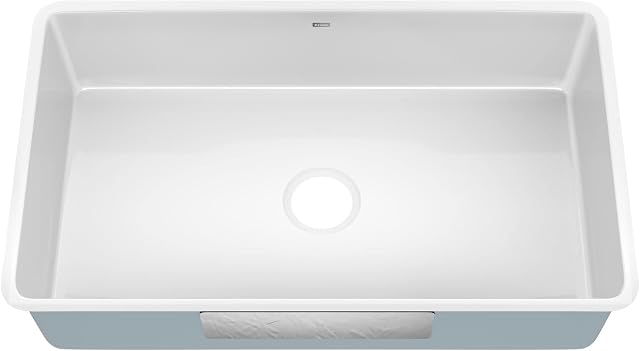 KRAUS Pintura 32-inch Porcelain Enameled Steel Undermount Single Bowl Kitchen Sink in White, KE1US32GWH