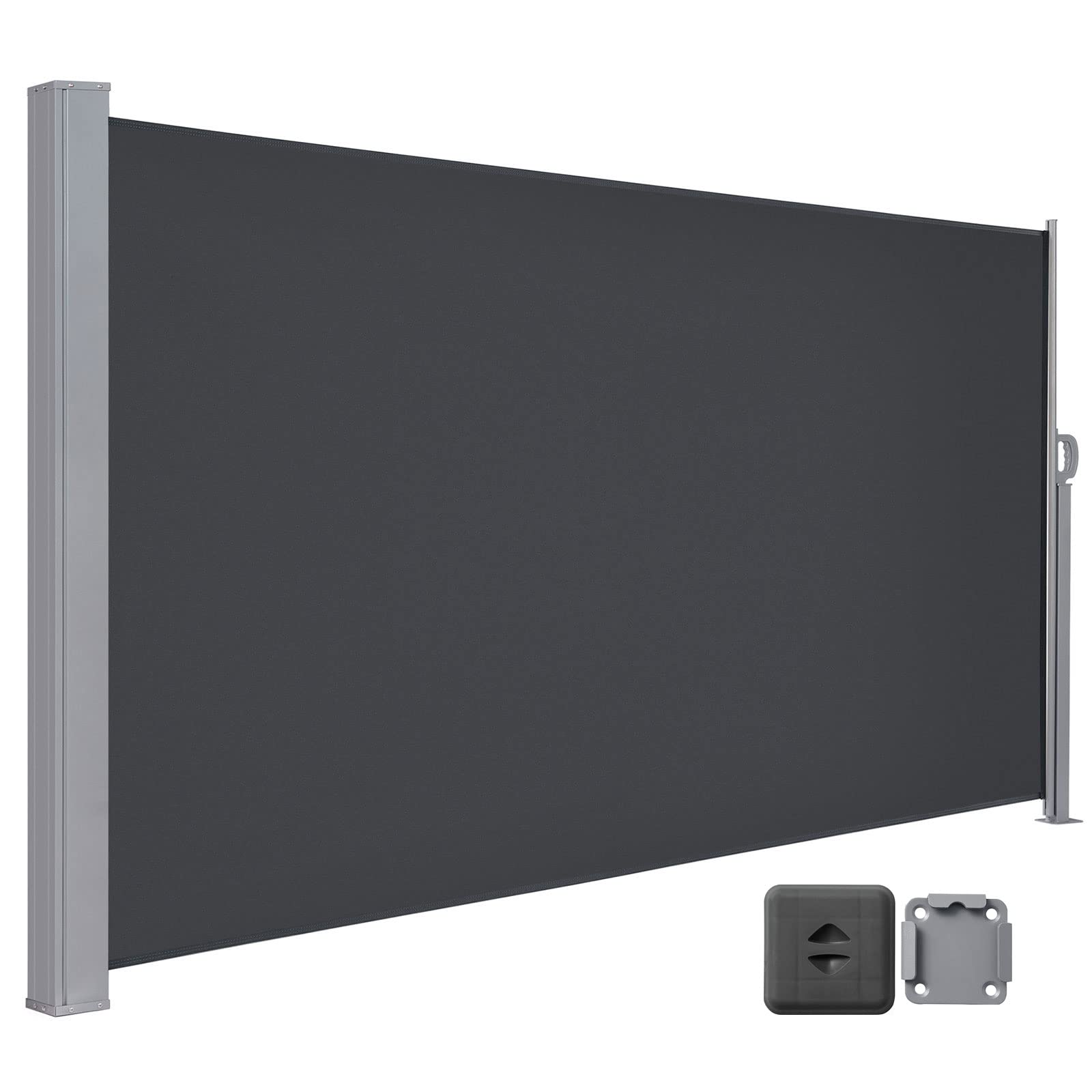 LARMNEE Seitenmarkise mit Stahl-Kasten, ausziehbar, 190 x 450 cm, Rostbeständig, Windschutz, Sonnenschutz, Seitenrollo, Blickdicht, für Balkon, Terrasse, Garten, Anthrazit EBK1945TBP02