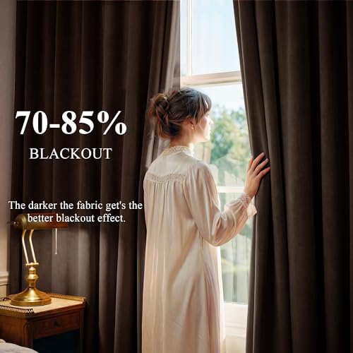 Image of Brown Velvet Curtains Blackout for Living Room, W52 x L96, 2 Panels | 300GSM Thick Soft Velvet, Blackout, Thermal Insulated, Window Drapes, Sound Dampening with Back Tab for Study Room, Office