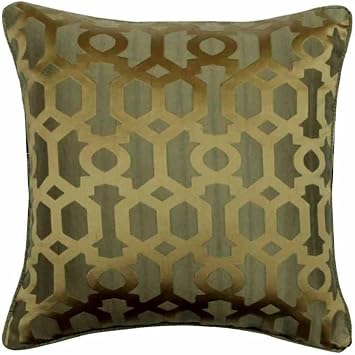 Fabric Mart Direct Cushion Covers, Decorative Gold Gray 20"x20" 50x50 cm Throw Pillows For Couch, Jacquard Silk Trellis, Lattice Cushion Cover, Geometric Pattern Modern Style Easter - Morris Trellis