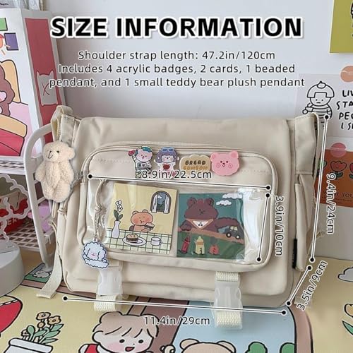 Image of Kawaii Crossbody Ita Bag for Women with Pin & Plush Bear - Japanese Messenger Bags Y2K Shoulder Purse