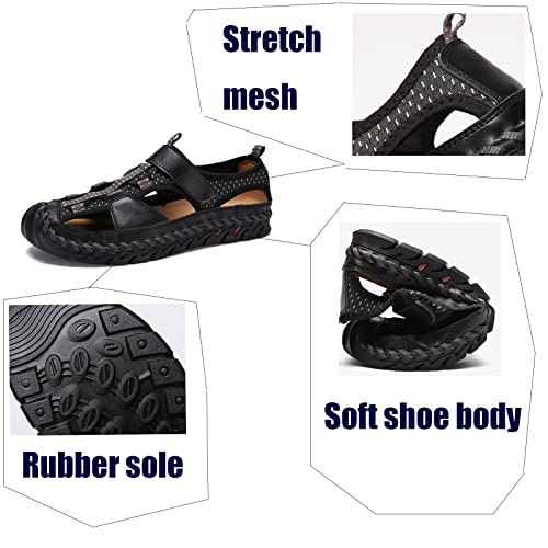 MILDSEVEN Men's Closed Toe Casual Sandals, Large Size Handmade Hiking Sandals, Real Leather Fashion Backpacking Beach Shoes,7,Brown2