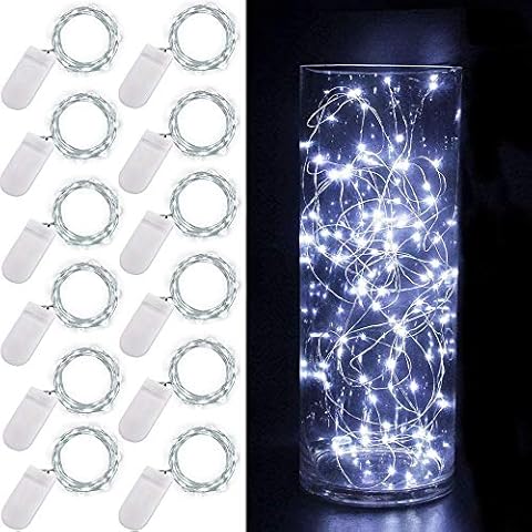 Ooklee® Fairy String Lights Battery Operated, 12 Pack 2m 20 LED Copper Wire Starry Bottle Light, Twinkle Craft Sets Lighting for Table Party Wedding Indoor Jar Christmas Garden Decoration(Cool White) Cover