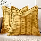 MIULEE Mustard Yellow Corduroy Decorative Throw Pillow Covers Pack of 2 Soft Striped Pillows Pillowcases with Broad Edge Spring Winter Modern Boho Home Decor for Couch Sofa Bed 18x18 Inch