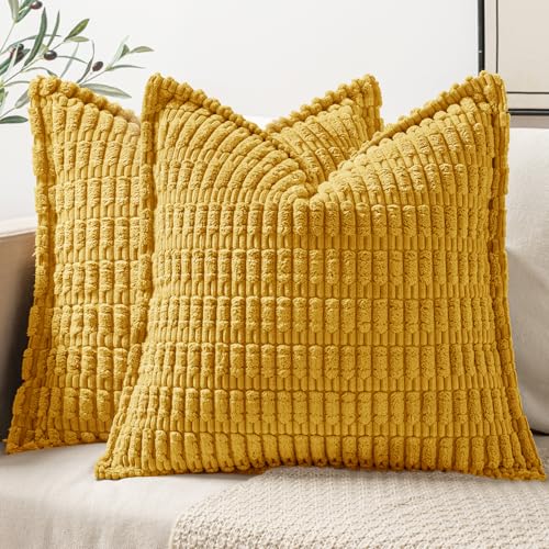 MIULEE Mustard Yellow Corduroy Decorative Throw Pillow Covers Pac...