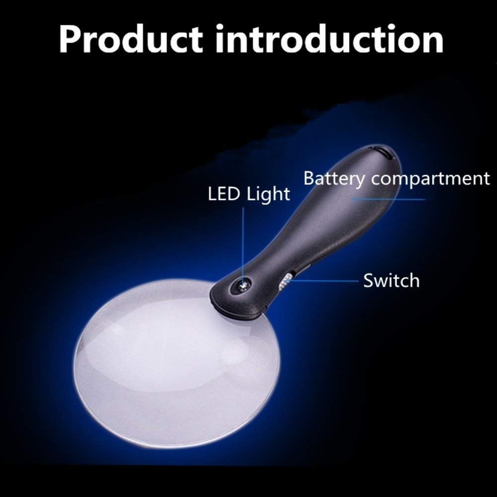 Lupa de Mano 2X con Zoom 5X - Lupa iluminada Extragrande para Personas Mayores con luz - para Lectura, Oficina, electrónica, Pasatiempos, Manualidades, mapas y Recetas médicas