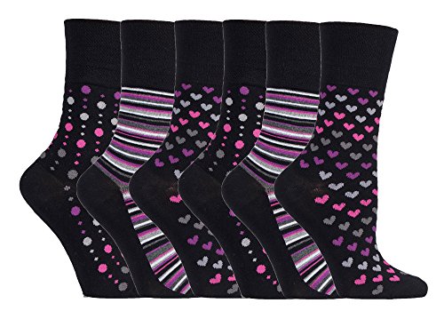 Gentle Grip - 6 pares mujer fantasia bambu calcetines sin elasticos para la circulacion (37-42 eur, SOLRM33)