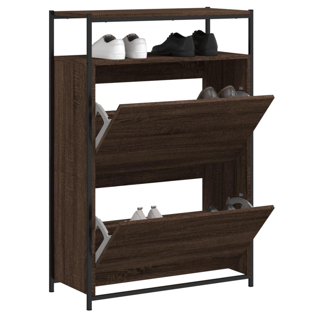 Scarpiera marrone effetto quercia in legno, 75 x 34 x 112 cm, sottile, con 2 alette e ripiano, salvaspazio, per corridoio, ingresso e scarpiera ordinata