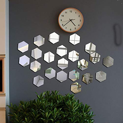 Adhesivos de pared para espejo, 12 unidades, 8 cm, hexagonal, cristal, acrílico mural, extraíbles, para decoración de pared, murales para el hogar, sala de estar, dormitorio, pequeño