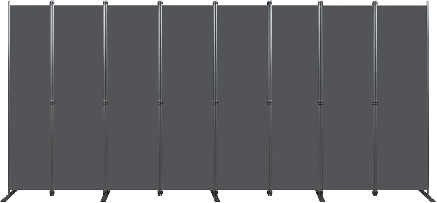8-Panel Room Divider, 159" W × 71" H Folding Privacy Screen, Heavy-Duty Metal Frame & Polyester Fabric, Portable Freestanding Partition for Bedroom, Office, Living Room (Black Gray)