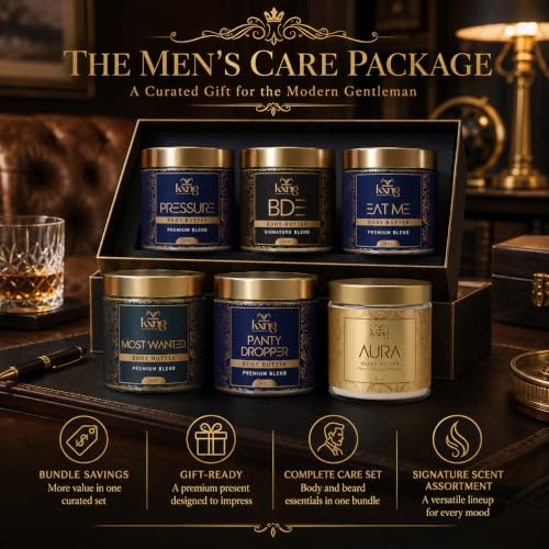 Image of KXNG Cosmetics Men's Skin Care Essentials Pack | Body & Beard Butters with Travel-Size Hand Sanitizer for Men | Daily Moisturizing & Hygiene Care Set | Ideal for Hands, Feet & All Skin Types