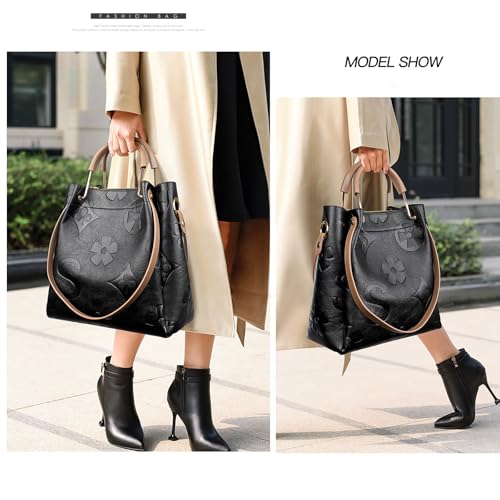 Travistar Floral Handbags Purses Women - Embossed Leather Top Handle Handbag Set Large Shoulder Bag Ladies Bucket Hobo Tote3