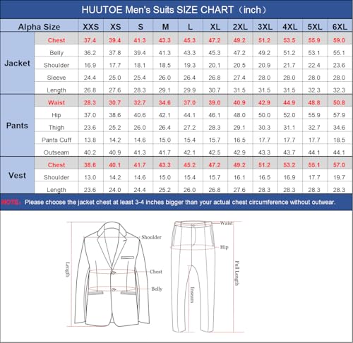 HUUTOE Men's 3 Piece Suits Slim Fit, Wedding Groomsmen Prom Business Suit, One Button Blazer Jacket Vest and Pants Tuxedo Set4