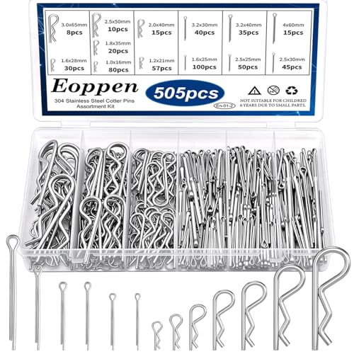 Image of 505Pcs Cotter Pin Assortment Kit - 304 Stainless Steel 13 Sizes Cotter Pins & R Clips Cotter Pin Set for Hitch Pin Lock Systems