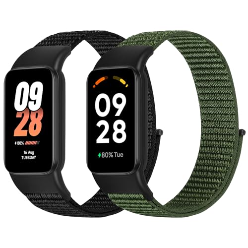 BTTNG Correa Compatible con Xiaomi Band 8 Active/Redmi Smart Band 2 Mujeres Hombres, 2 Pack de Pulseras Ajustable de Un Solo Lazo Pulsera de Nylon Transpirable para Mi Band 8 Active/Redmi Smart Band 2