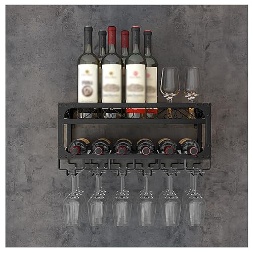 Étagère de bar murale avec support verres noir 150cm pour bouteilles - 4