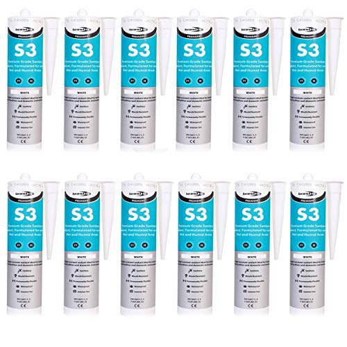 12x S3 White Sanitary Silicone Sealant Bath Sink Shower Anti Mould Fungal