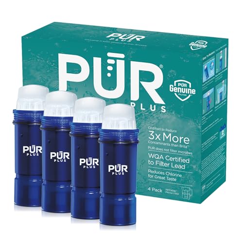 Image of PUR PLUS Water Pitcher Replacement Filter with Lead Reduction (4 Pack), Blue - Compatible with all PUR Pitcher and Dispenser Filtration Systems