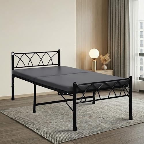 Image of DELITE KOM Mario Foldable Metal Single Bed (6.7x3ft) with Mattress | No Install | 1 Year Warranty | Strong Metal Single Bed, 204.5 cm x 92 cm (6.71 ft x 3.02 ft) (Finish Color - Black