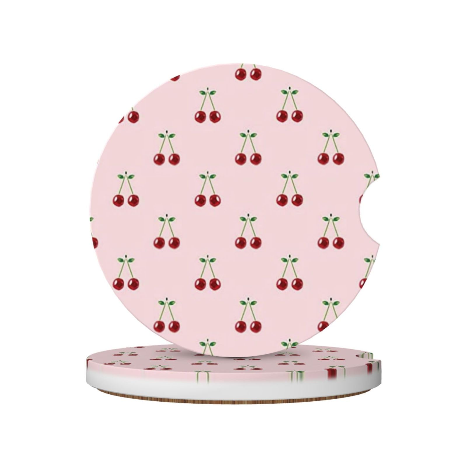 Rose Red Cherry, Car Cup Holder Coasters 2 Pack, Absorbent Ceramic Car Coasters with Non Slip Cork Base