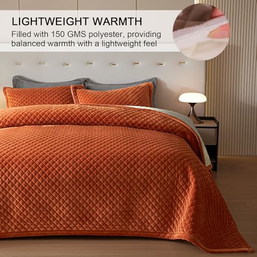 Tohrisa TH-0005-K-BURNT ORANGE King Size Velvet Quilt Set thumb #7