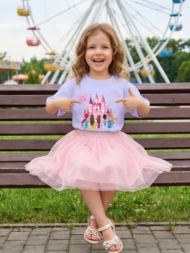 Magic Kingdom Shirts for Girls Magical Castle Princess Oversized T Shirts Kids Family Vacation Short Sleeve Tops Purple — view 4