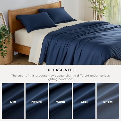 Bedsure Silky Cooling Duvet Cover Queen Size - 100% Rayon Derived from Bamboo Comforter Cover Set for Hot Sleepers, Breathable & Moisture-Wicking Bedding Set, Navy