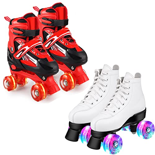 Perzcare Roller Skates For Women/Girls/Boys (Women Size 6) & Children Adjustable 4 Size With Light Up Wheels Quad Roller Skates(M Size) #TOP13