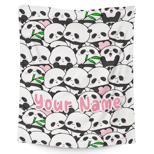 Mercuryelf Custom Panda Throw Blanket - Soft, Fuzzy & Warm - 40x50 Inches Flannel Blankets for Travel, Office - White Funny Throws Gift for Kids