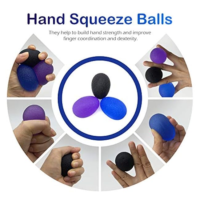 Squeeze Balls - 3 Pieces Silicone Therapy Balls for Stress Relief, Grip Strengthening and Finger Exercise - Ideal for Physical Therapy and Hand Rehabilitation