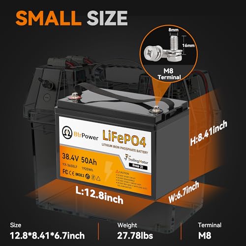 Image of 36V 50Ah LiFePO4 Lithium Battery, Low-Temp Cutoff Protection, Built-in 50A Smart BMS, 1280Wh for Trolling Motor, Marine, Camping and Home Storage