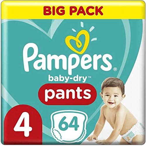 Pampers Baby-Dry - Pañales para bebé (4, 64 pañales, 9-15 kg, 2 unidades de 1,773 kg)