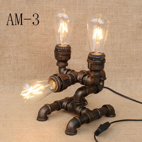 Preisvergleich Produktbild Vinteen Kreativer Dachboden-antike Weinlese-industrielle Wasser-Rohr-Metall Edison LED Schreibtisch Lampen energiesparende Café-Stangen-Geschenk Roboter Steampunk Tischlampe Tischplattenlichter AM-3