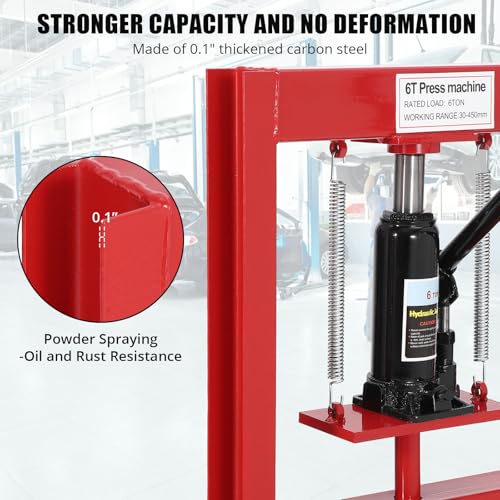 6-Ton Hydraulic Press, H-Frame Bearing Press, Adjustable Working Table Height, Strong Load Capacity, for Car Repair Garage