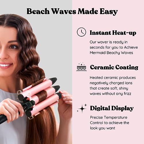 3 Barrel Hair Crimper for Women Beach Waves - Deep Waver Iron for Hair, 3 Barrel Curling Iron, Deep Waver Hair Tool, Crimper Hair Tool - Ondulador de Cabello - 1IN 3 Barrel Hair Waver for Long Hair - Image 3