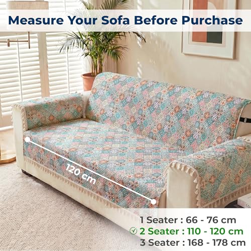 Image of Story@Home Sofa Cover with Tassel for 2 Seater Sofa | Full Protection for Seat Back & Arms | Quilted Velvet Anti Slip Sofa Mat for 2 Seater with 2 Armrest Covers (152x122 Cm) - Multi Color