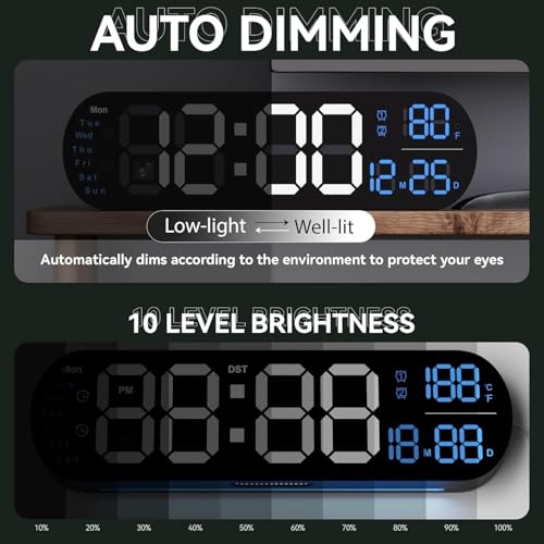 Image of 15-Inch Digital Wall Clock with Large LED Display - Remote Control, Auto-Dimming, Night Light, Date, Day, Temperature, DST Function - Ideal for Living Room, Bedroom (Digital Wall Clock 13.7 Inch)