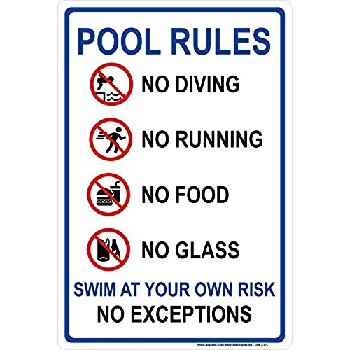 Signways, Pool Rules Sign, No Diving No Running No Food No Glass Reflective Aluminum, Made in the USA Reflective 10