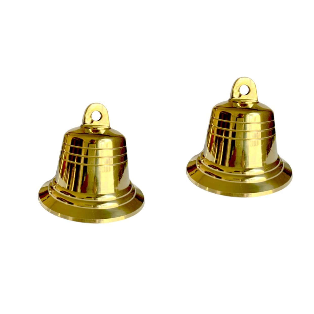 HOMSFOU 2pcs Antique Copper Bell Hanging Ornaments for Home Office Vintage Pendants Crafts for Garden Decor Keychains and Holiday Decorations