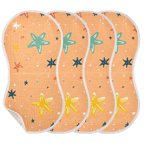 2 Pack Baby Burp Cloths, Soft Absorbent Burping Cloths for Babies, Cotton Milk Spit Up Rags, Large Size for Newborns, Baby Boys and Girls (Cute Stars)3