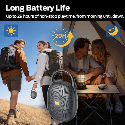 Image of Monster Clip-On Speaker with Carabiner, Ultra-Portable Bluetooth 6.0 Shower Speaker IPX7 Waterproof, 29H Playtime Small Wireless Speaker for Hiking Camping Beach Outdoor Travel - Black